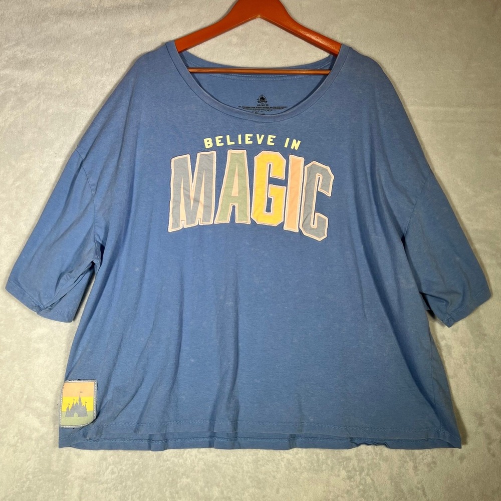 Disney T-Shirt Women 3X Blue Believe in Magic Oversized Graphic Organic Cotton